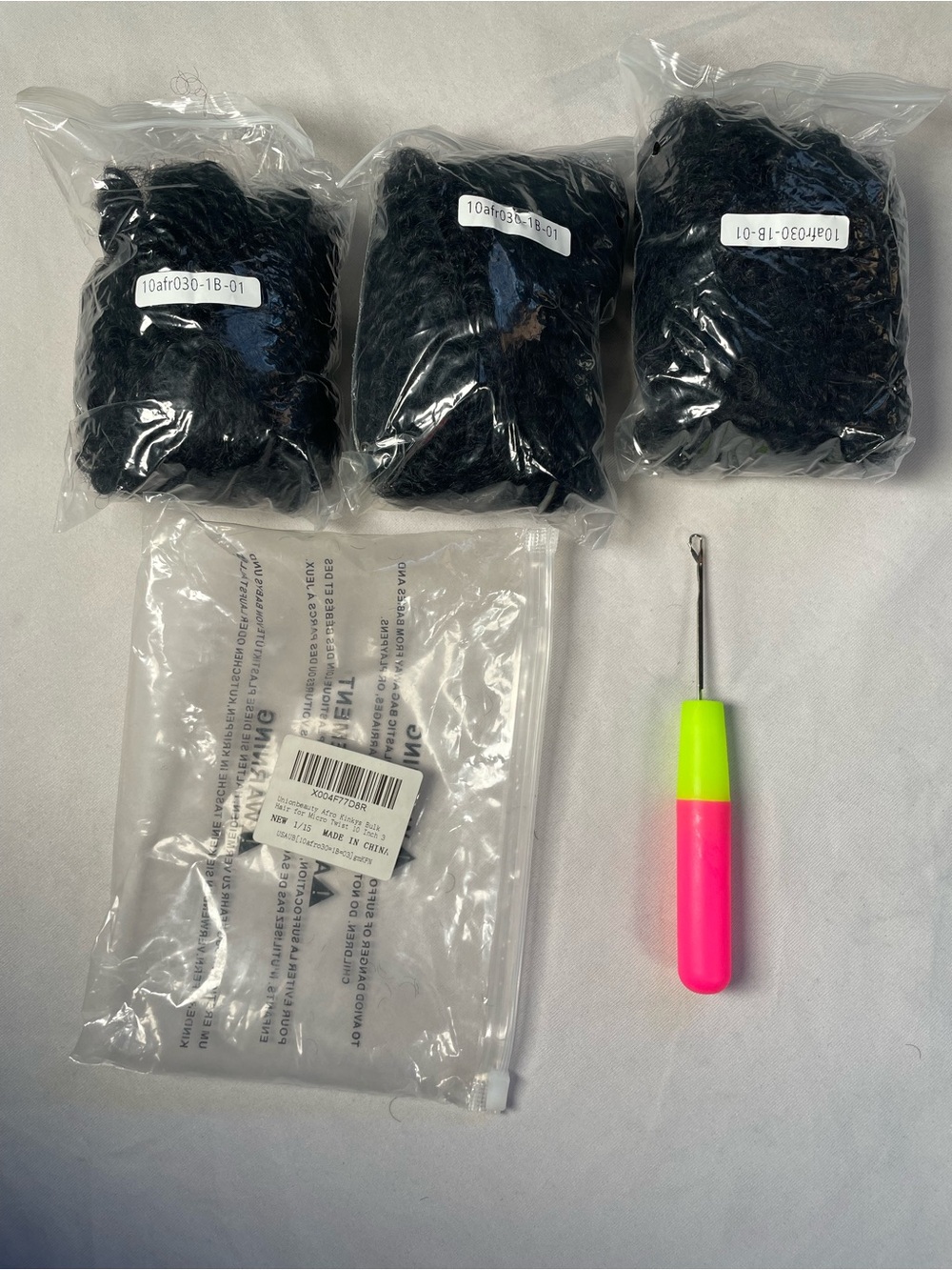 Afro Marley Twist Hair 3 Pack Bundle w/ Crochet Latch Hook Tool Jet Black (1B)